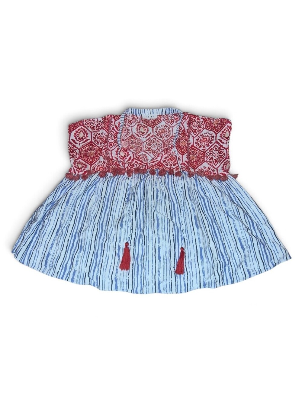 THML Boho Babydoll Light Blue Stripe Cap Sleeve Top- Size Med